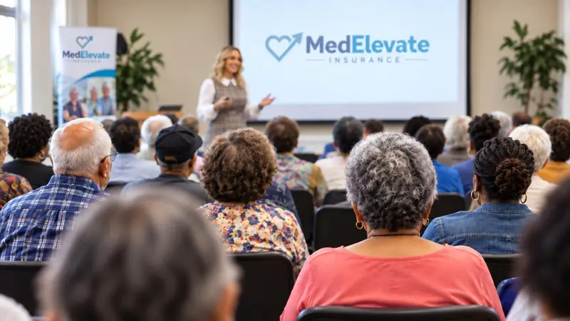 Community Medicare education talk with MedElevate on the screen